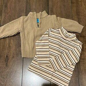 Janie and Jack striped turtle neck shirt 2T and Children’s Place zip sweater 24m